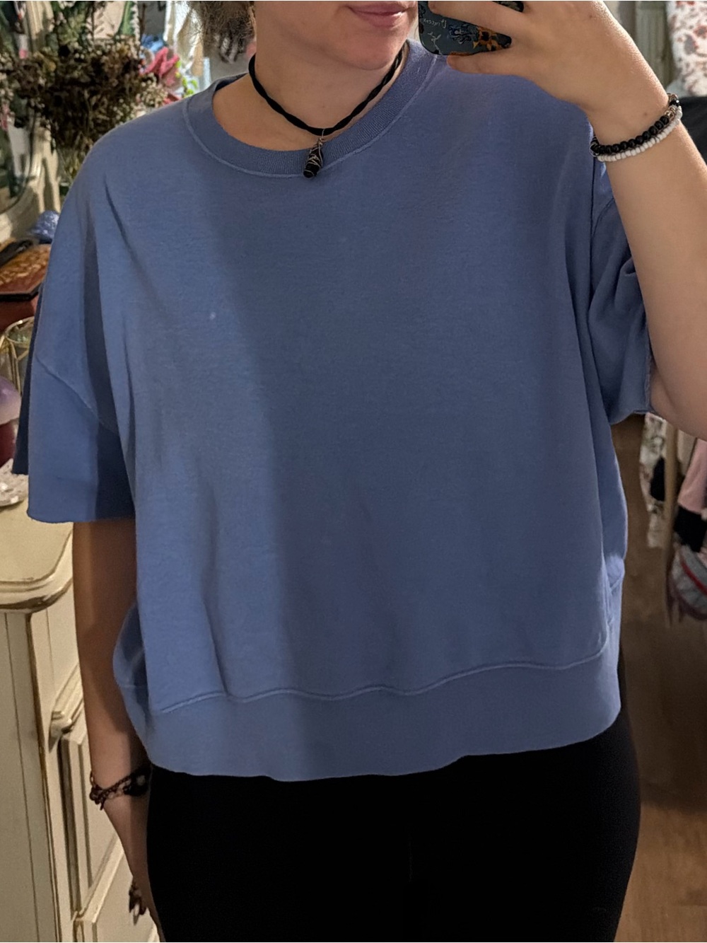 PINK Victoria's Secret Boxy Short-Sleeve Sweatshirt - Periwinkle Blue - Picture 3 of 3